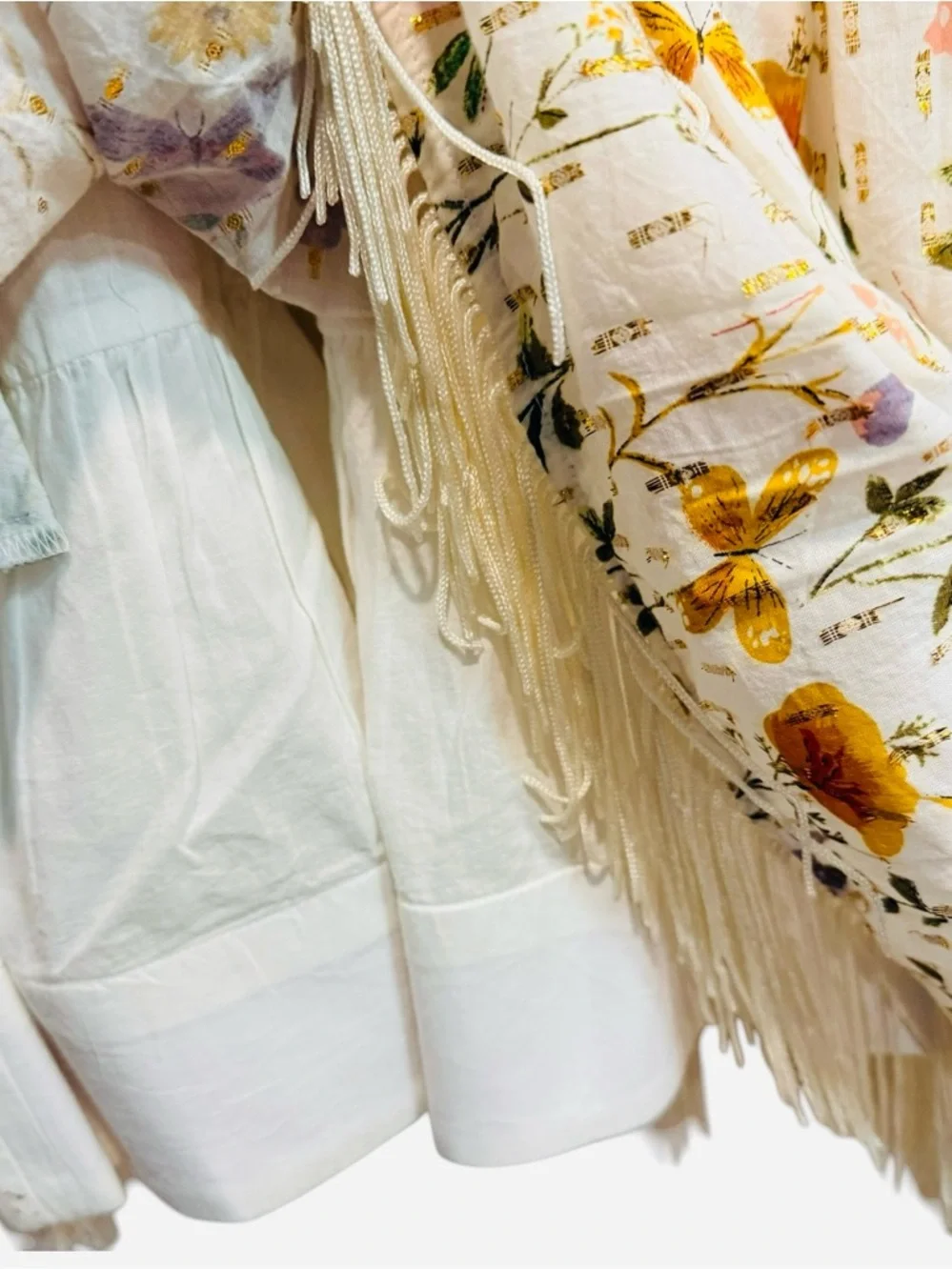 Eddy Gavin Fringe Mini Babydoll Dress Whimsy Gold Butterly Print $328 M - Picture 6 of 8